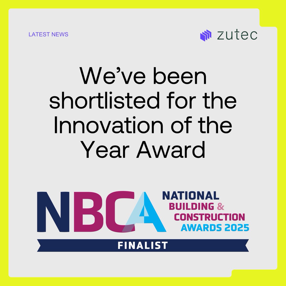 🎉 We’re proud to be shortlisted for Innovation of the Year at the National Building &amp; Construction Awards! [With <a href="/NBCAwards/">National Building and Construction Awards</a>]

This recognises our work with BTR, PBSA, and Housing Associations to digitise building safety data and support compliance with the Building Safety Act.
