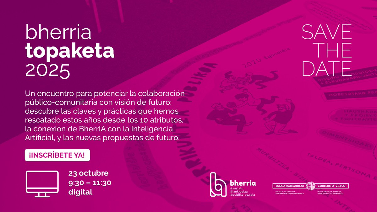 🙌 Save the date! El 2️⃣3️⃣de octubre te invitamos a #Bherria Topaketa 2025, un nuevo encuentro anual online con tres grandes focos: claves y prácticas desde los 10 atributos, Bherr-IA y nuevas propuestas para avanzar.

¡Reserva tu plaza ahora! 😉

➕ info labur.eus/2025TopES