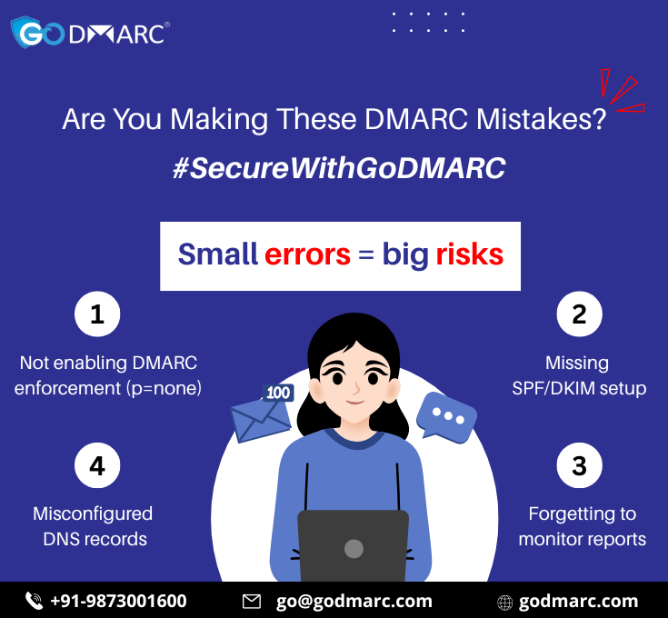 GODMARC4's tweet image. Small DMARC mistakes = BIG security risks!
❌ p=none
❌ Missing SPF/DKIM
❌ No report monitoring
Time to fix them with #GoDMARC 🛡️

#EmailSecurity #DMARC #CyberSecurity #SecureWithGoDMARC #PhishingProtection #DNSsecurity
