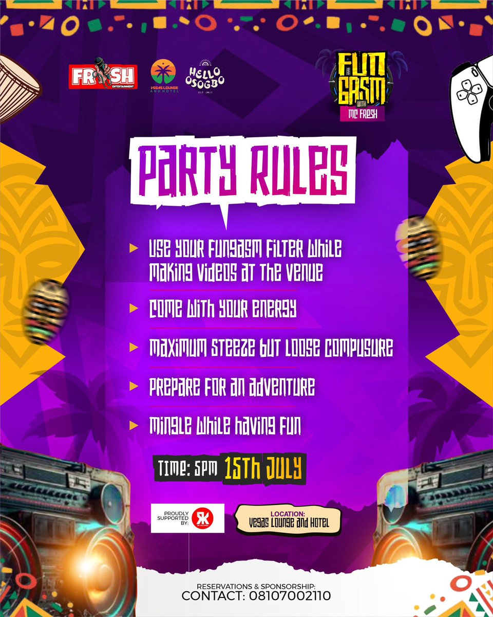 hello_osogbo's tweet photo. HAPPENING TODAY β‘. SWIPE β¬
οΈ to See the Party rules.
The wait is over. FUNGASM is Aktive tonight.
Pull up with your crew, and get ready for nonstop party energy.
π: VEGAS LOUNGE & HOTEL | @vegaslounge__
β°: 5PM
#FUNGASM #AFROHYPE #HELLOOSOGBO https://t.co/VYD6db7GUz