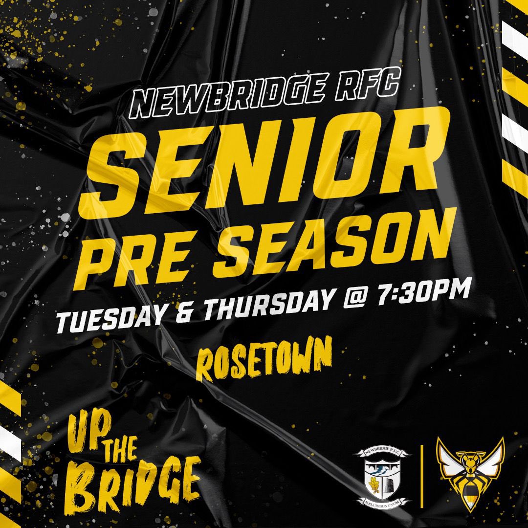 Pre Season training for our senior men’s squad returns tonight in Rosetown.

Training will take place every Tuesday &amp; Thursday at 7.30pm 

📧 For more info, get in touch: newbridgerugby.dor@gmail .com or contact Barry McCann on 0872789901.