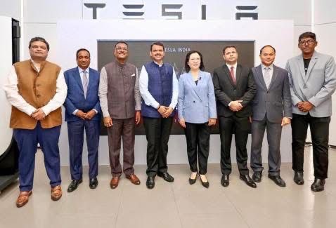 Tesla’s first show room in India is today opened at BKC in Mumbai.