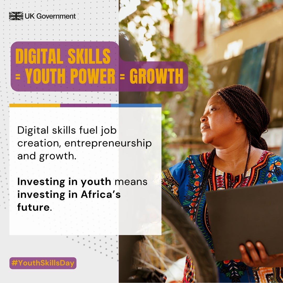 UK_AfricanUnion's tweet image. This #YouthSkillsDay, the 🇬🇧 UK celebrates young Africans driving economic growth through AI, digital and green innovation.
Together, we’re investing in equipping youth with the skills to thrive in the future of work.
#WorkLifeReady #GoFarGoTogether #WYSD2025