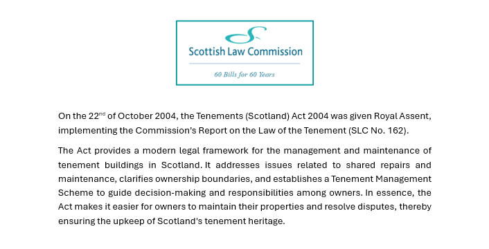 scotlawcom's tweet image. #60Billsfor60Years
Today we spotlight a bill that resulted in a clearer, more robust legal framework for managing and maintaining tenement buildings in Scotland.
Report: scotlawcom.gov.uk/files/4512/798…