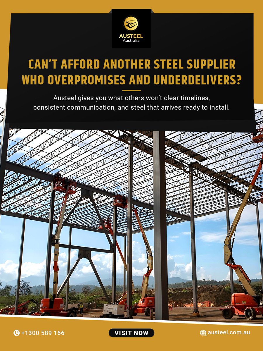 AusteelA41912's tweet image. Don't risk your money on unreliable suppliers. Austeel gives clear timelines and steel that’s truly install-ready.
 📞1300 589 166 | 🌐austeel.com.au
 #austeel #steelprojects #commercialsteel #steelbuilders #structuralfabrication #reliablesteel #steelinstall