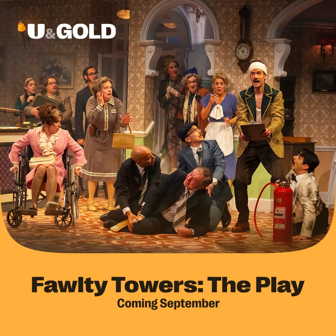 goldchannel's tweet image. To celebrate the 50th Anniversary of Fawlty Towers, we’re excited to announce that U&amp;amp;Gold will be showing a recording of the West End play in September. Written by John Cleese, the upcoming recording will feature three of the show’s most iconic episodes. @FawltyTowersWE