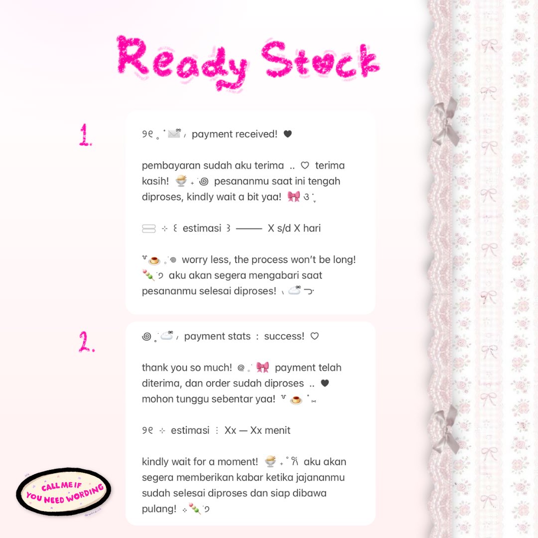 wordinh's tweet image. ⠀
⠀︵︵ ⊹ ︵   ..  retweet pls? thx!  ..  ︵ ⊹ ︵︵

🍨  READY STOCK  :  AFTER PAYMENT WORDING  ♡⃞  only 5.500 @ each!  🎀  a litt'l kno__ock at my dm's door will do to make your favorite wording— yours, xoxo!  🍡

t. #zonauang #zonaba  rs ba needs order diproses