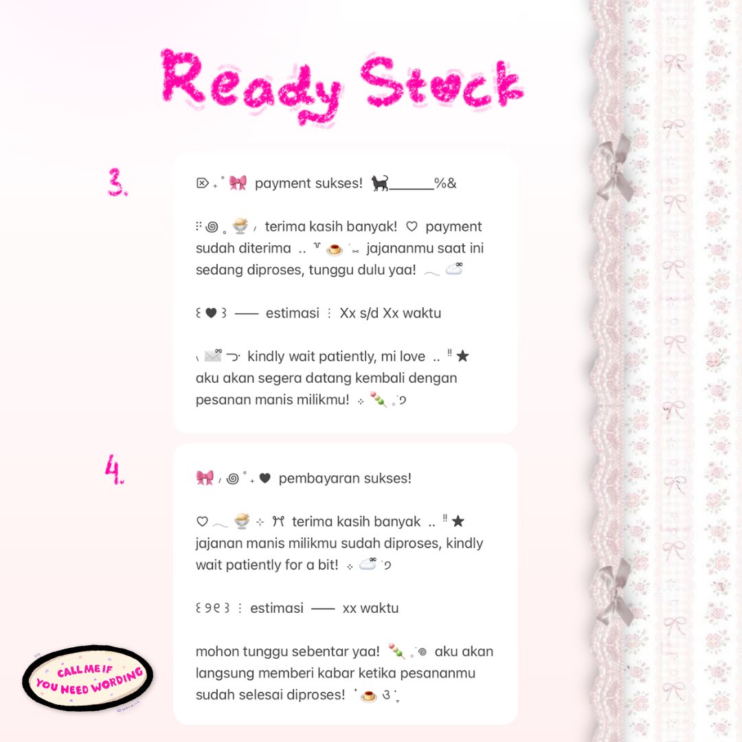 wordinh's tweet image. ⠀
⠀︵︵ ⊹ ︵   ..  retweet pls? thx!  ..  ︵ ⊹ ︵︵

🍨  READY STOCK  :  AFTER PAYMENT WORDING  ♡⃞  only 5.500 @ each!  🎀  a litt'l kno__ock at my dm's door will do to make your favorite wording— yours, xoxo!  🍡

t. #zonauang #zonaba  rs ba needs order diproses