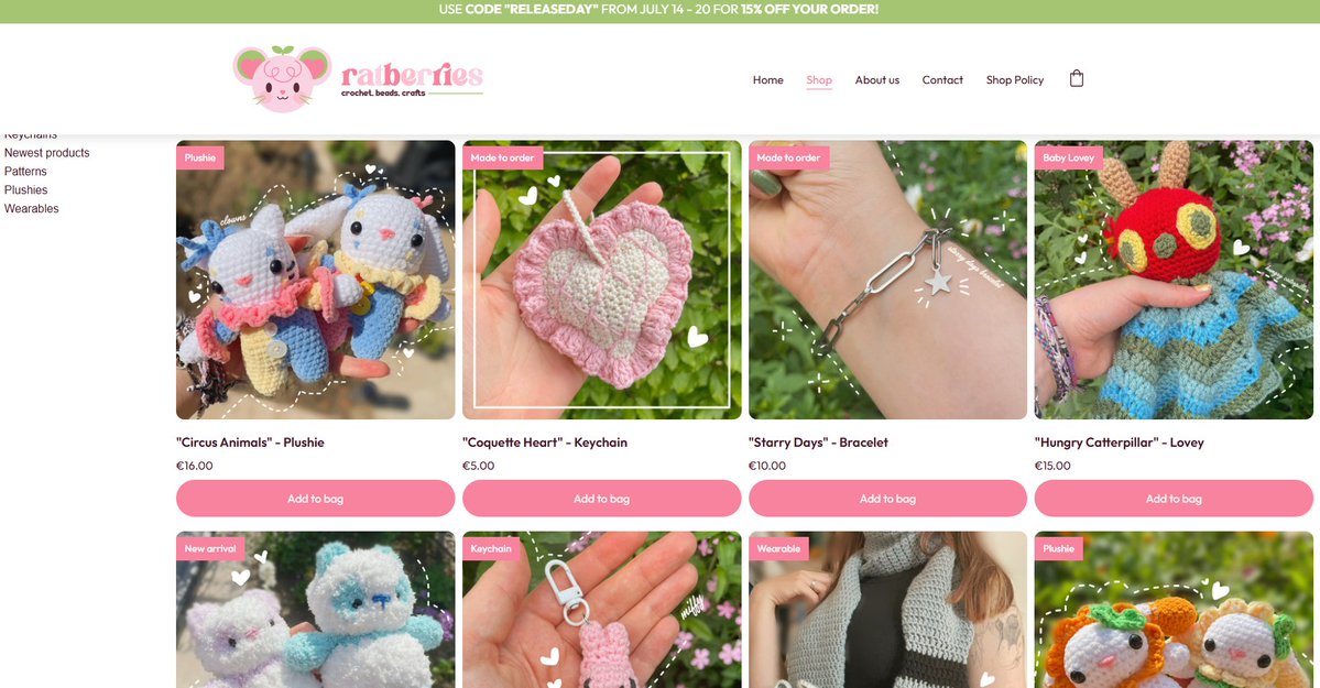ripkremit's tweet image. my online shop has officially launched! 🐭🌷 many different plushies, trinkets and more.. code "releaseday" for 15% off! ratberries.nl/shop
please check it out or share! 🔁💛