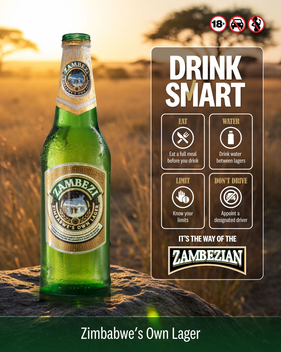 Enjoy Zambezi Lager responsibly. Pace yourself, hydrate, know your limits! #DrinkSmart #ZambeziLager