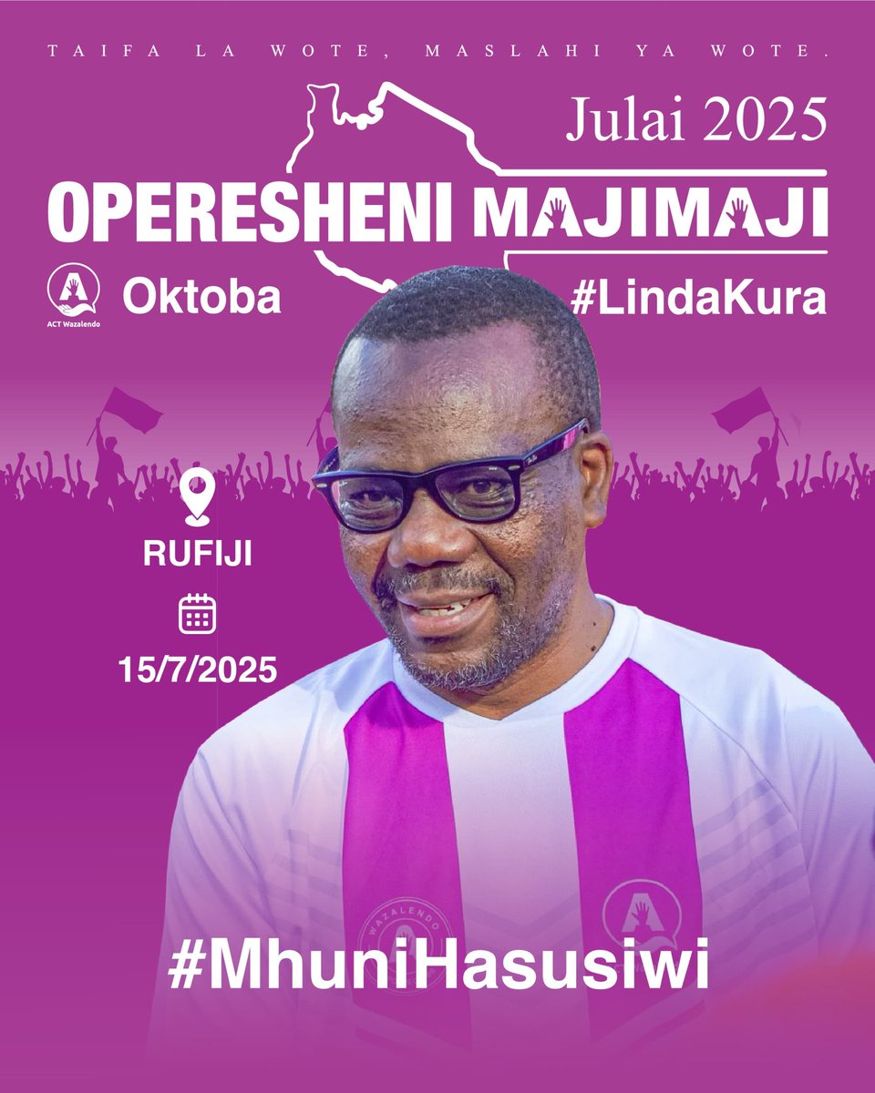 Idd Mkanza (@mkanzaidd) on Twitter photo Leo Julai 15, 2025 KC Mstaafu, Ndugu <a href="/zittokabwe/">Zitto MwamiRuyagwa Kabwe</a> yuko Jimbo la Rufiji, Mkoa wa Kichama Mwambao.
Ni Operesheni Majimaji. Operesheni yenye madhumuni ya kushajiisha watu kujitokeza kupiga kura na kulinda kura zao.
Oktoba #LindaKura
#MuhuniHasusiwi
<a href="/ACTwazalendo/">ACTWazalendo</a> Leo Julai 15, 2025 KC Mstaafu, Ndugu <a href="/zittokabwe/">Zitto MwamiRuyagwa Kabwe</a> yuko Jimbo la Rufiji, Mkoa wa Kichama Mwambao.
Ni Operesheni Majimaji. Operesheni yenye madhumuni ya kushajiisha watu kujitokeza kupiga kura na kulinda kura zao.
Oktoba #LindaKura
#MuhuniHasusiwi
<a href="/ACTwazalendo/">ACTWazalendo</a>