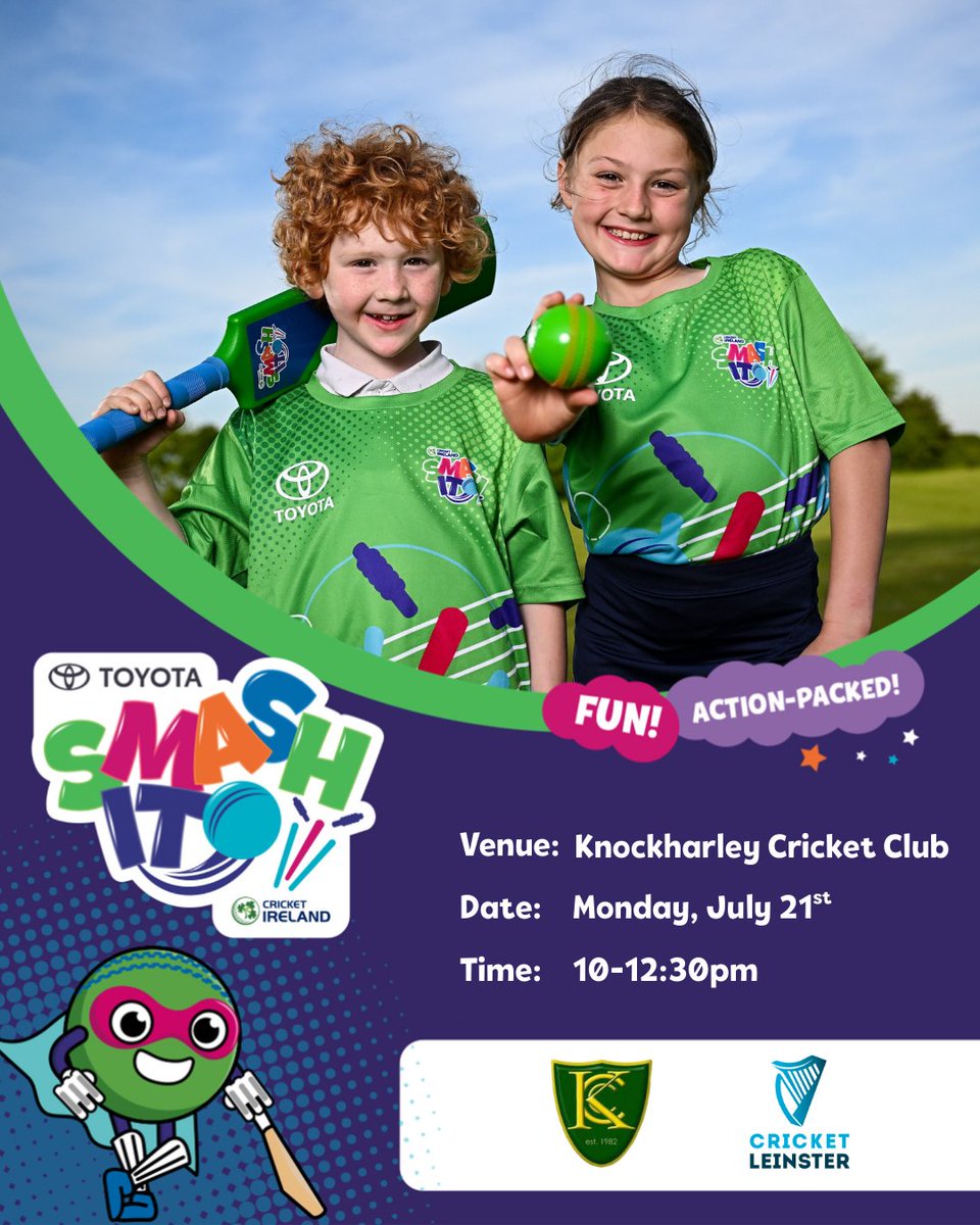 Cricket Ireland Participation (@ciparticipation) on Twitter photo ๐ ๐๐ฆ๐๐ฌ๐ก ๐๐ญ is coming to <a href="/KnockharleyCC/">KnockharleyCC</a>!
A fun, action-packed cricket camp for kids โ itโs all about games, making friends and having a blast! ๐ฅ
๐๏ธ Monday, July 21st | โฐ 10amโ12:30pm
๐ Spaces still available: mycricket.sport80.com/public/wizard/โฆ
#SmashIt #StartWithSmashIt ๐ ๐๐ฆ๐๐ฌ๐ก ๐๐ญ is coming to <a href="/KnockharleyCC/">KnockharleyCC</a>!
A fun, action-packed cricket camp for kids โ itโs all about games, making friends and having a blast! ๐ฅ
๐๏ธ Monday, July 21st | โฐ 10amโ12:30pm
๐ Spaces still available: mycricket.sport80.com/public/wizard/โฆ
#SmashIt #StartWithSmashIt
