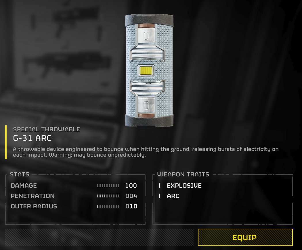 Iron_S1ghts's tweet image. G-31 Arc grenade
#Helldivers2