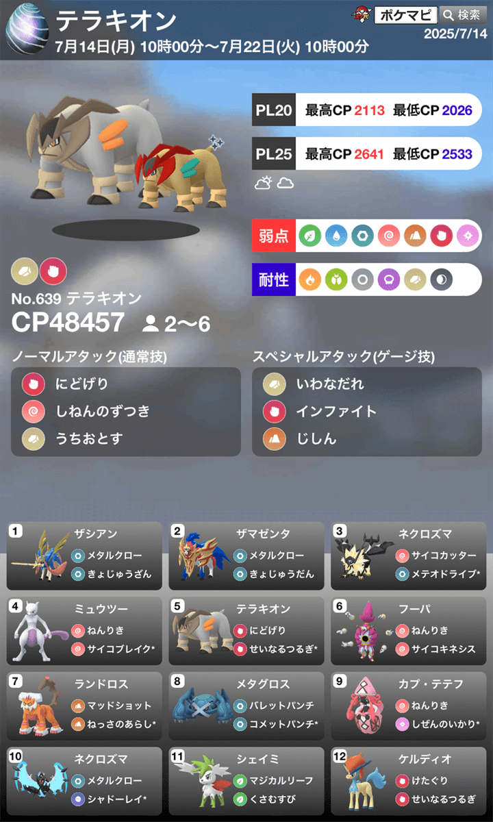 テラキオン 個体 値