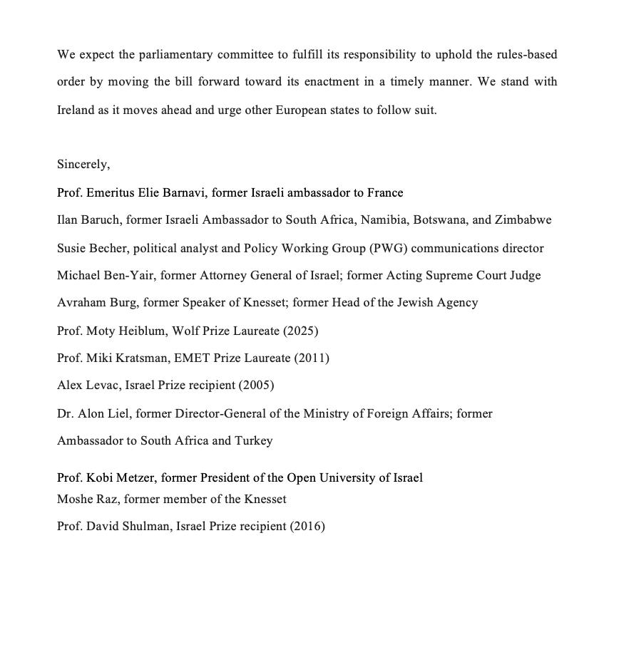 IsraelPolicy's tweet image. One year ago, the ICJ determined Israel's presence in oPt is unlawful and must cease immediately. Instead the Israeli government has escalated settlement expansion.
Leaders of PWG joined this letter to the Irish Parliament in support of a ban on products from Israeli settlements