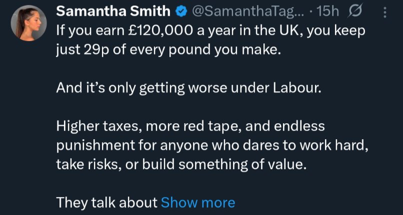 Taxes fund things like schools, and perhaps if they were better funded you'd be better at maths <a href="/SamanthaTaghoy/">Samantha Smith</a>?
Someone earning £120,000 would actually take home £76,157.40 not £34,800