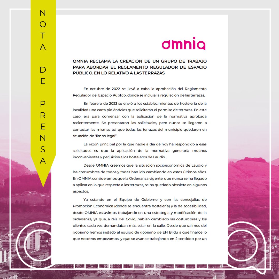 iniciativaomnia's tweet photo. Nota de Prensa: OMNIA reclama la creación de un grupo de trabajo para abordar el reglamento regulador de espacio público en lo relativo a las terrazas. https://t.co/wzzYjvNRS9