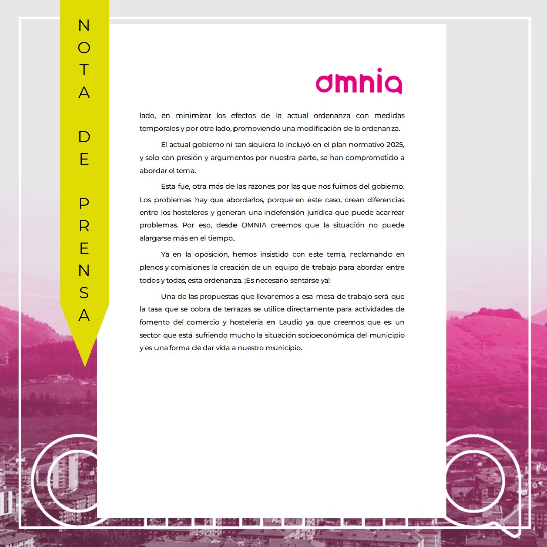 iniciativaomnia's tweet photo. Nota de Prensa: OMNIA reclama la creación de un grupo de trabajo para abordar el reglamento regulador de espacio público en lo relativo a las terrazas. https://t.co/wzzYjvNRS9