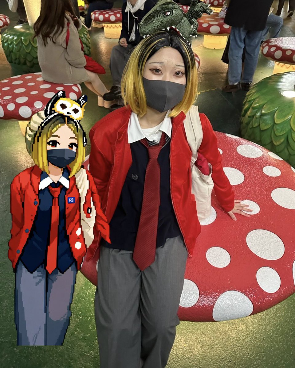 流行りのドット絵やったら👓は女キャラになって👼は下半身危なくなって🐱は頭に芋虫乗った笑笑