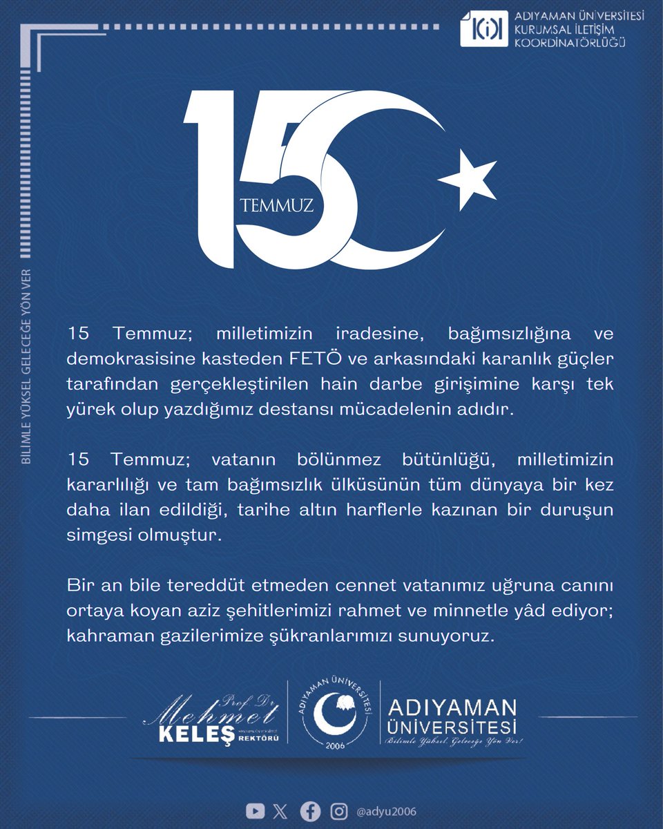 15 Temmuz Demokrasi ve Milli Birlik Günü kutlu olsun🇹🇷

#15TemmuzDemokrasiveMilliBirlikGünü #15TemmuzDestanı #MilliBirlikGünü