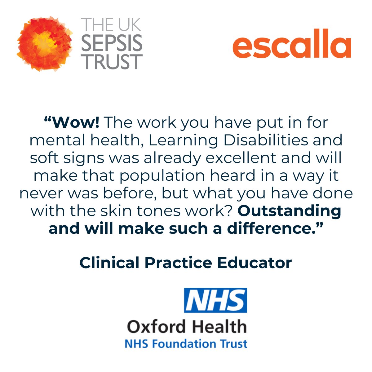 escallaTraining's tweet image. Some fantastic feedback on the impact of our #Sepsis e-learning.
All modules are:
✅ CPD-accredited
✅ Aligned with NICE NG51
✅ Developed with @UKSepsisTrust clinicians
✅ Available individually or for organisations
🎯 20% off until 31 July.
👉 escalla.co.uk/sepsis-elearni…