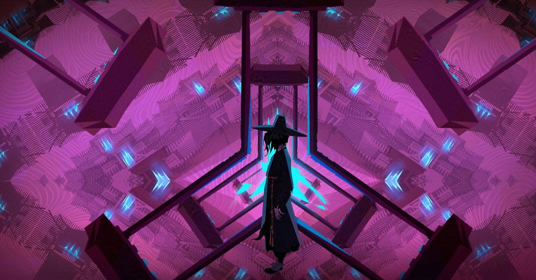 <케이팝 데몬 헌터스> 지옥 배경의 컨셉아트 자료들. 

<귀멸의 칼날>, <닥터 스트레인지>, <에반게리온> 등에서 영감을 받아 반복 &amp; 무작위적이고 혼란스러운 정취를 표현하고자 했다고 합니다. 작중에선 꽤나 생략된 이미지라 아쉽군요. #KPOPDEMONHUNTERS