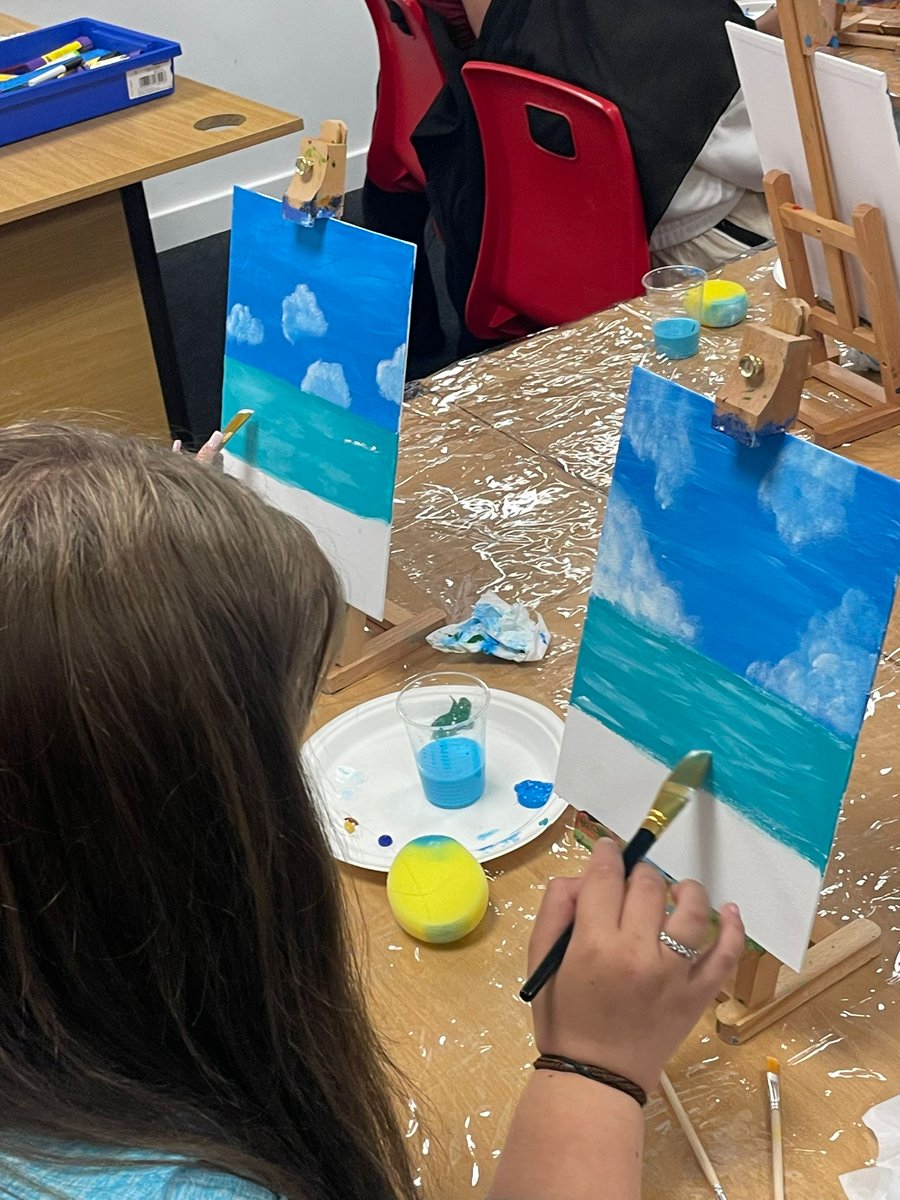 LadybridgeHigh's tweet photo. Creating a beach scene in Mindful Memories! #LadybridgeLearners #WISDOMDays #personaldevelopment #painting #wellness https://t.co/0axkyfRKJD