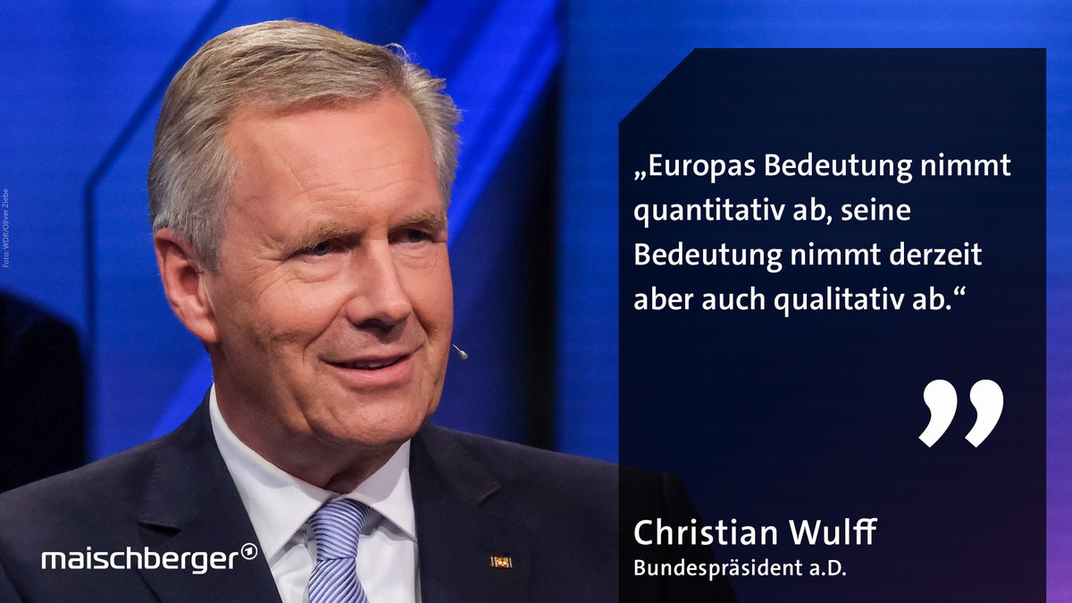 maischberger's tweet image. Weltweite Krisen und Konflikte: Heute Abend im Gespräch bei #maischberger der Bundespräsident a.D. Christian #Wulff.
📺 Um 22:50 Uhr im Ersten