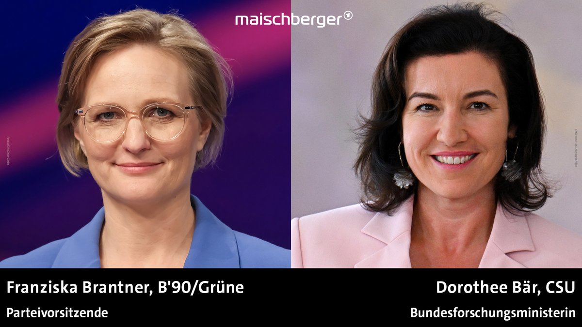 maischberger's tweet image. Über #Trumps #Handelskrieg und Deutschlands Innovationsfähigkeit diskutieren heute bei #maischberger die Bundesforschungsministerin Dorothee Bär (@DoroBaer, @bmftr_bund) und die @Die_Gruenen-Bundesvorsitzende Franziska Brantner (@FBrantner).
📺 Um 22:50 Uhr im Ersten