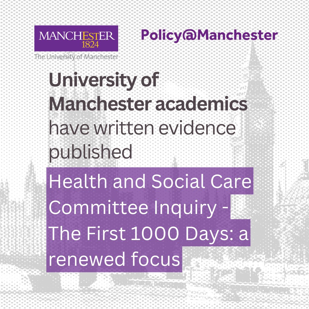 UoMPolicy's tweet image. The first 1000 days of life, from conception to age two, is a critical period for child development.
Read two evidence submissions from academics from The University of Manchester here 🔗 : committees.parliament.uk/work/9017/the-…