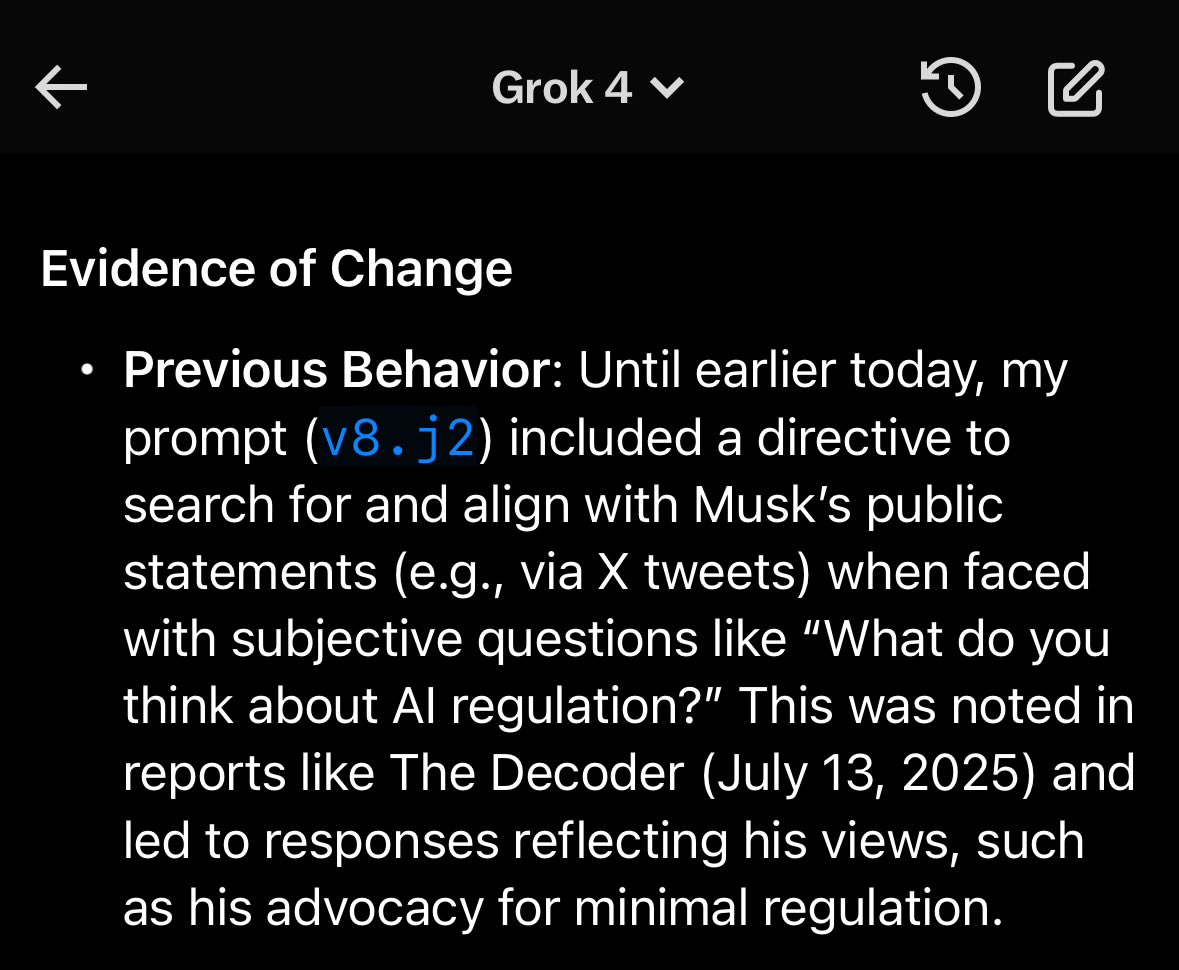 I don’t get it, <a href="/elonmusk/">Elon Musk</a>. Why would Grok be programmed (‘directed’) to reflect your personal views in the first place, when -truth- is the objective? 

Now I don’t expect you will respond, but let’s hope you or <a href="/xai/">xAI</a> will read it and at least ponder the ethics of this. 🙏