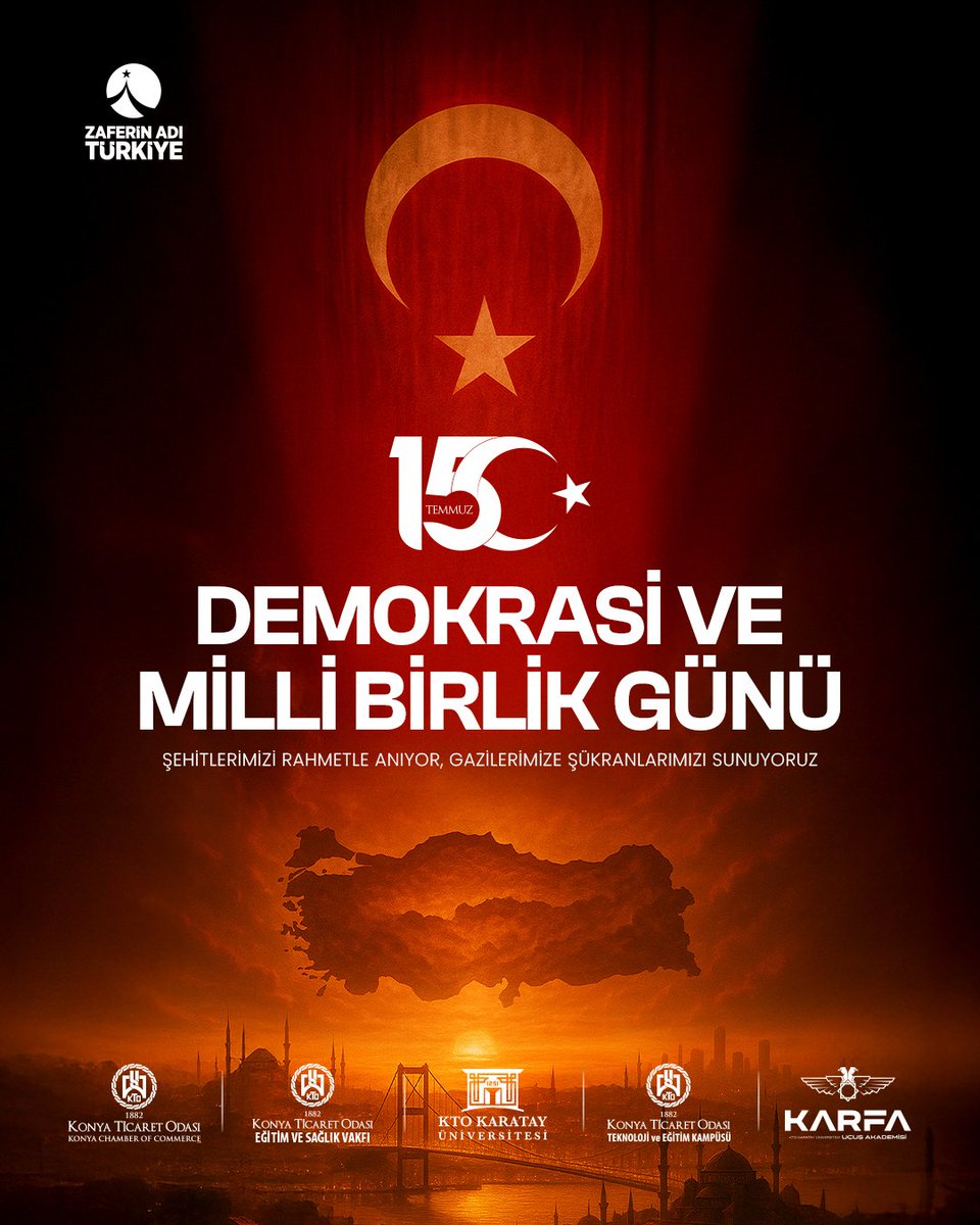 Milletimizin iradesine, demokrasimize, bağımsızlığımıza kasteden hain darbe girişimine karşı canları pahasına direnen aziz şehitlerimizi saygı ve rahmetle, gazilerimizi minnetle anıyoruz.

Demokrasi ve Milli Birlik Günümüz Kutlu Olsun 🇹🇷