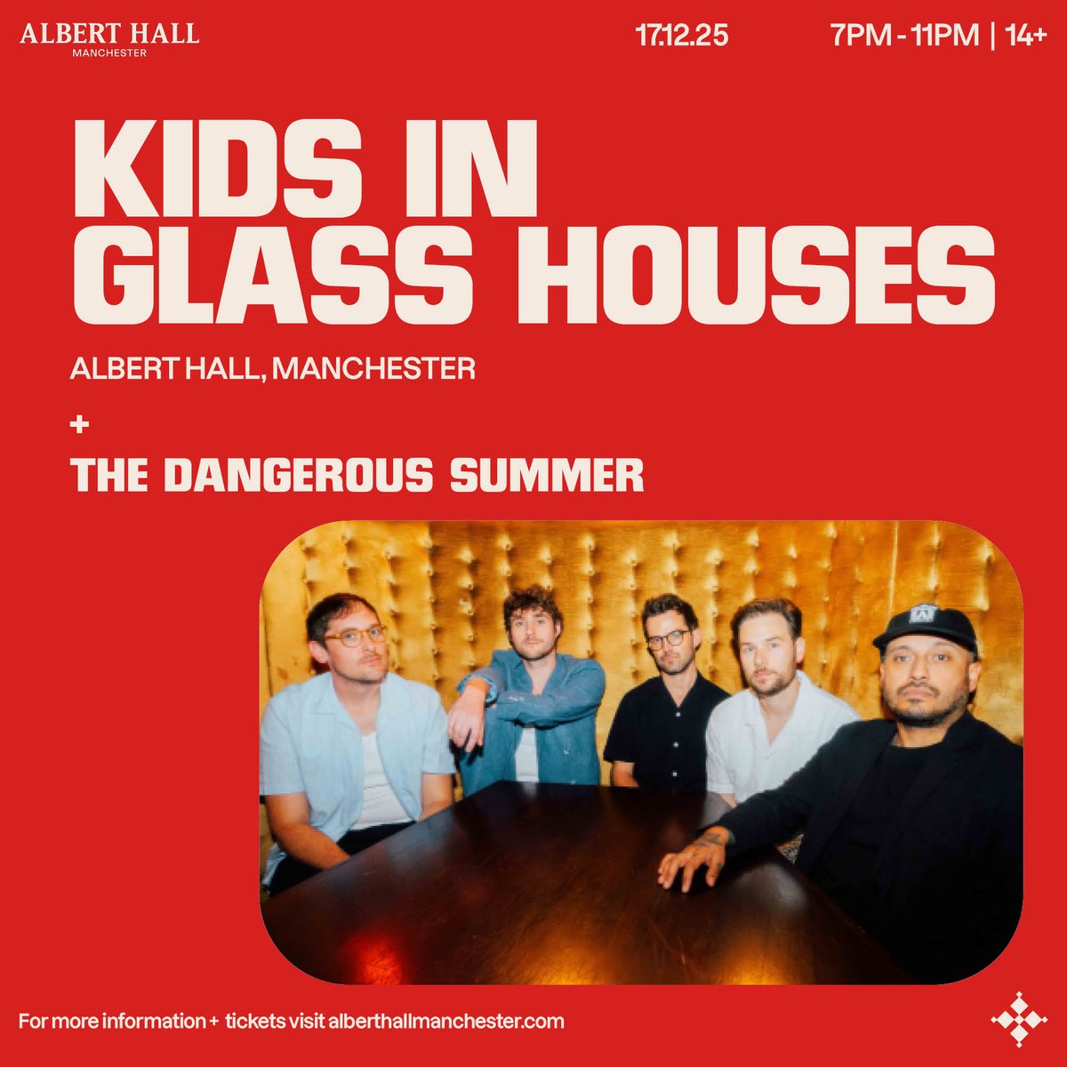 Albert Hall (@alberthallmcr) on Twitter photo SUPPORT ADDED: A band who have been through plenty, recently reformed pop punk and emo favourites <a href="/dangeroussummer/">The Dangerous Summer</a> are set to join rock titans of a generation <a href="/kighofficial/">Kids In Glass Houses</a> at our venue on the 17th of December!
Tickets: tinyurl.com/6jzemzrr SUPPORT ADDED: A band who have been through plenty, recently reformed pop punk and emo favourites <a href="/dangeroussummer/">The Dangerous Summer</a> are set to join rock titans of a generation <a href="/kighofficial/">Kids In Glass Houses</a> at our venue on the 17th of December!
Tickets: tinyurl.com/6jzemzrr