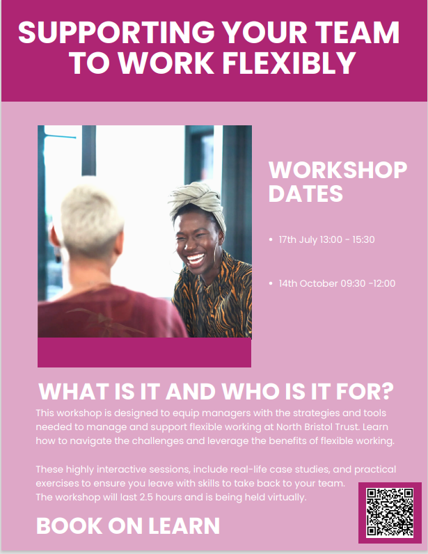 NBT Staff Experience (@nbtstaffexp) on Twitter photo Support the staff experience and wellbeing of your team and sign up to our Flexible working workshop
Thursday 17th July
9.30-12pm Sign up via LEARN
<a href="/NorthBristolNHS/">North Bristol NHS Trust</a> <a href="/MedicineNbt/">MedicineNBT</a> <a href="/NmskNbt/">NMSK at North Bristol Trust</a> <a href="/ASCRnbt/">AwesomeASCR</a> Support the staff experience and wellbeing of your team and sign up to our Flexible working workshop
Thursday 17th July
9.30-12pm Sign up via LEARN
<a href="/NorthBristolNHS/">North Bristol NHS Trust</a> <a href="/MedicineNbt/">MedicineNBT</a> <a href="/NmskNbt/">NMSK at North Bristol Trust</a> <a href="/ASCRnbt/">AwesomeASCR</a>