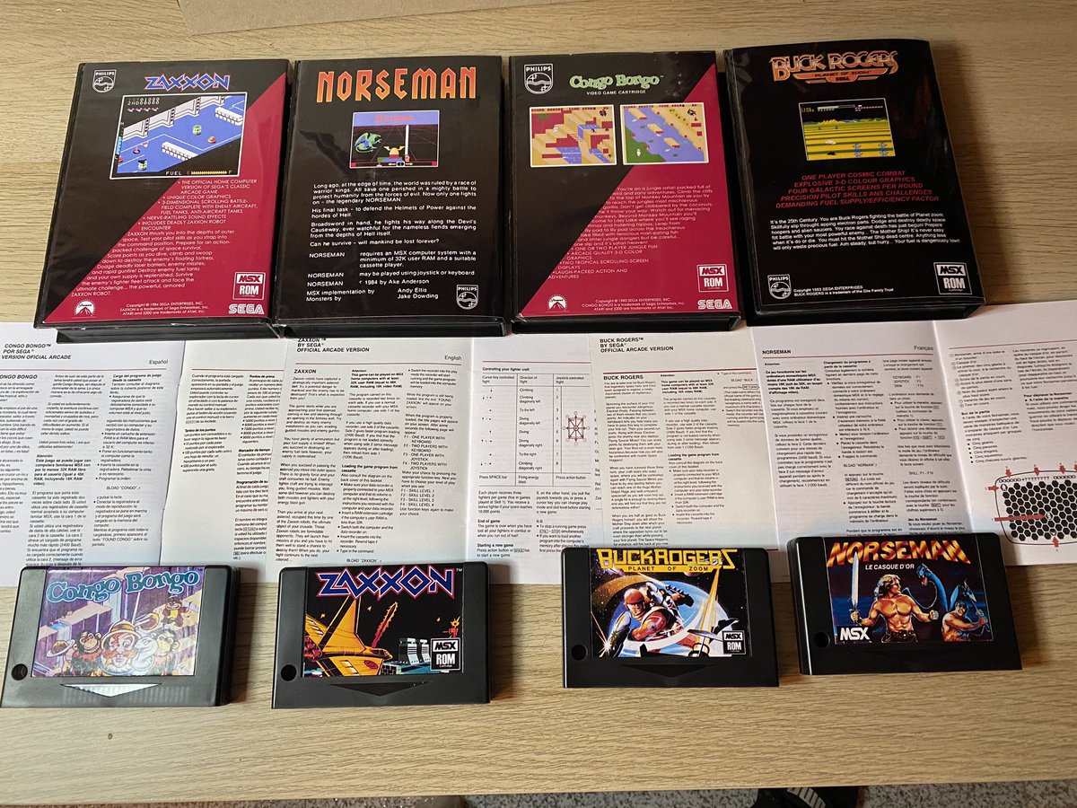 themsxlovers's tweet image. Hoy presentamos la colección (CASI) completa de la serie Blue Philips MSX a falta del Backgammon y el F16 Fighter en formato ROM .
1-Zaxxon
2-Norseman
3-Congo Bongo
4-Buck Rogers
Se acabaron los problemas de carga, solo insertar,encender y ... jugar !!!