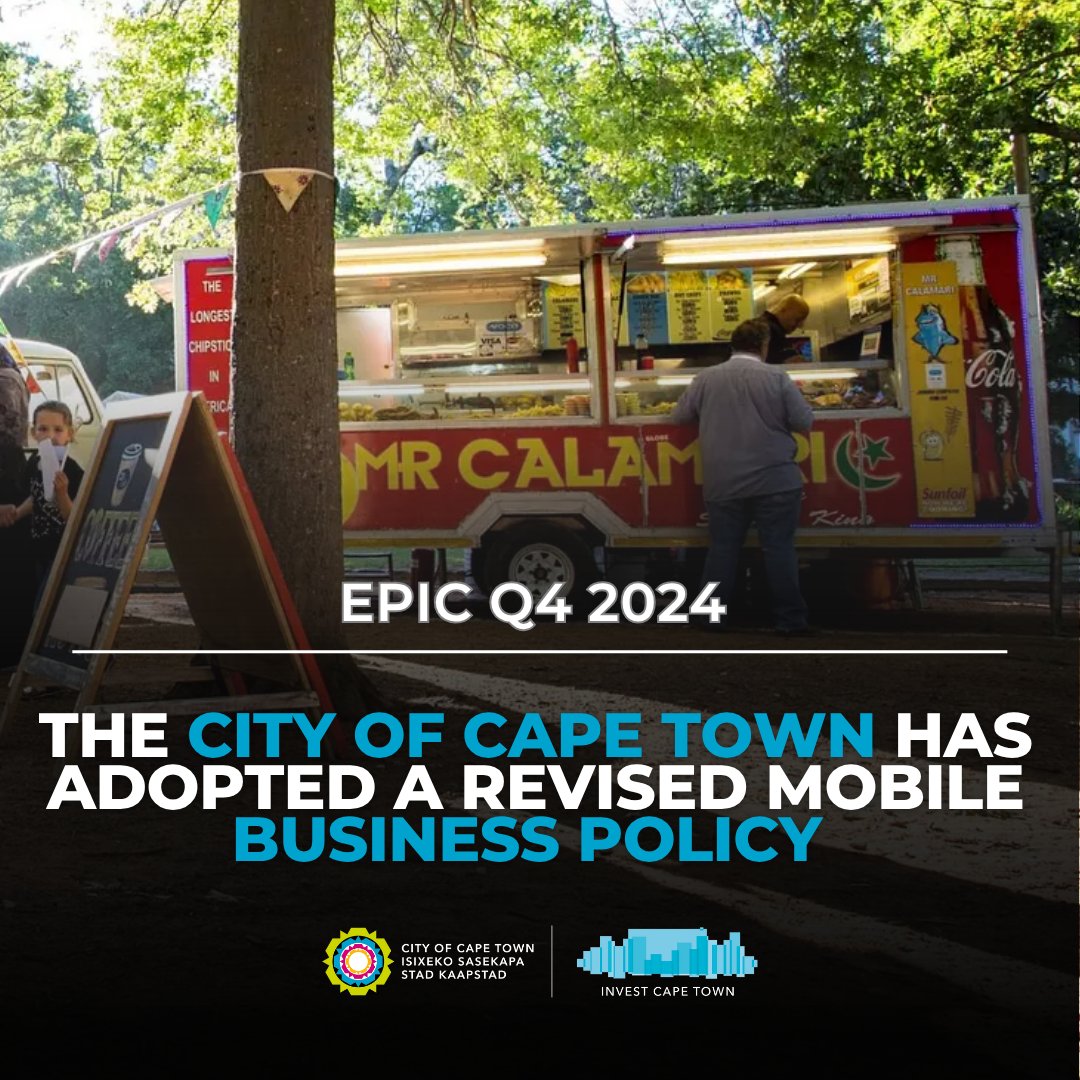 Invest Cape Town (@investcapetown) on Twitter photo ๐ก๐ฒ๐ ๐ ๐ผ๐ฏ๐ถ๐น๐ฒ ๐๐๐๐ถ๐ป๐ฒ๐๐ ๐ฃ๐ผ๐น๐ถ๐ฐ๐ ๐ฎ๐ฑ๐ผ๐ฝ๐๐ฒ๐ฑ ๐ถ๐ป ๐๐ฎ๐ฝ๐ฒ ๐ง๐ผ๐๐ป!
-Easier licensing for mobile traders.
- Boosts informal sector growth.
- Supports Cape Townโs goal to be ๐๐ณ๐ฟ๐ถ๐ฐ๐ฎโ๐ ๐ฒ๐ฎ๐๐ถ๐ฒ๐๐ ๐ฝ๐น๐ฎ๐ฐ๐ฒ ๐๐ผ ๐ฑ๐ผ ๐ฏ๐๐๐ถ๐ป๐ฒ๐๐. #InvestCapeTown ๐ก๐ฒ๐ ๐ ๐ผ๐ฏ๐ถ๐น๐ฒ ๐๐๐๐ถ๐ป๐ฒ๐๐ ๐ฃ๐ผ๐น๐ถ๐ฐ๐ ๐ฎ๐ฑ๐ผ๐ฝ๐๐ฒ๐ฑ ๐ถ๐ป ๐๐ฎ๐ฝ๐ฒ ๐ง๐ผ๐๐ป!
-Easier licensing for mobile traders.
- Boosts informal sector growth.
- Supports Cape Townโs goal to be ๐๐ณ๐ฟ๐ถ๐ฐ๐ฎโ๐ ๐ฒ๐ฎ๐๐ถ๐ฒ๐๐ ๐ฝ๐น๐ฎ๐ฐ๐ฒ ๐๐ผ ๐ฑ๐ผ ๐ฏ๐๐๐ถ๐ป๐ฒ๐๐. #InvestCapeTown