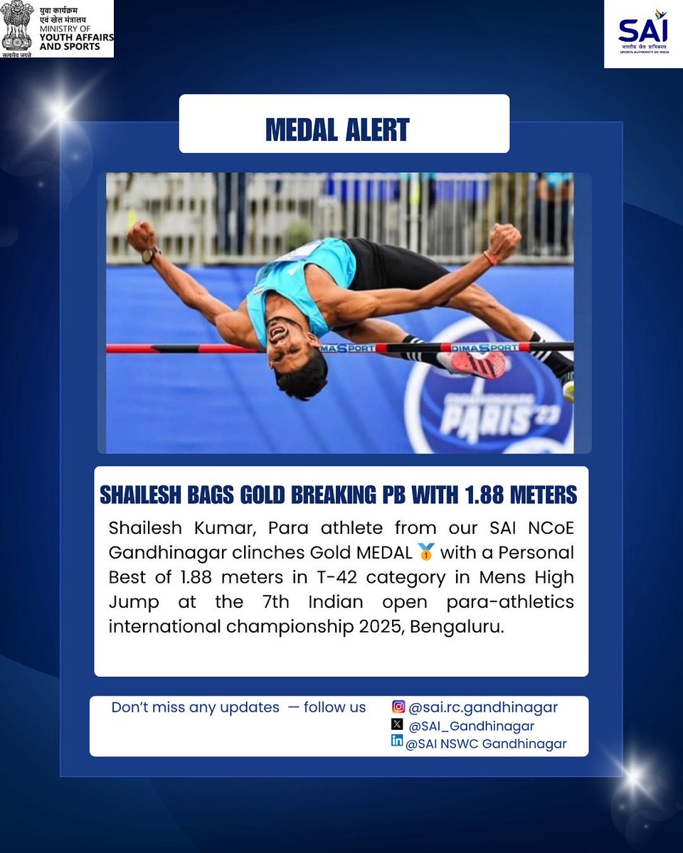SAI_Gandhinagar's tweet photo. 💫MEDAL ALERT!

✨Well Done Champ👏 https://t.co/ldplsLl5ej