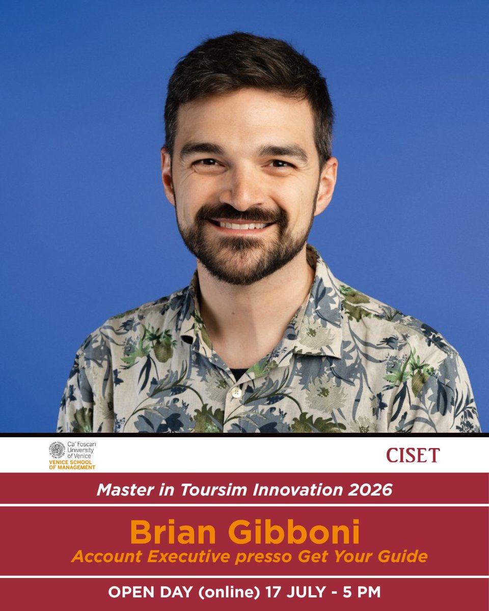 Non perdere l'Open Day del Master in Tourism Innovation: il 17 luglio ore 17.00. Tra gli ospiti Brian Gibboni, ex-masterino che racconterà la sua esperienza: dal Ciset a Jtb, il più grande tour operator giapponese fino a Get Your Guide 
Info: bit.ly/40ip5v0