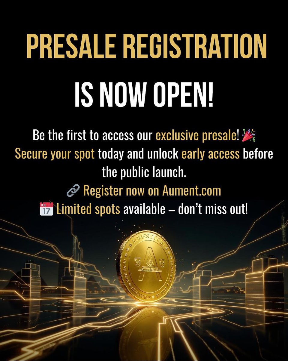 cryptoprof93's tweet image. The wait is over! ⏳
Presale registration is officially open. Lock in your spot before it’s gone! 🔥
X : x.com/aumentofficial
#Presaleregistration #EarlyAccess #BeFirst #coin #utilitycoin #hybridtoken #ethereumtoken #comingsoon #futureoffinance #aument #aumentcoin #token…