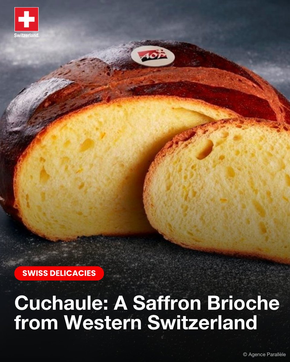 Ever heard of a soft, golden brioche infused with saffron? 🇨🇭

Cuchaule, from Fribourg, is a Swiss specialty served at the Bénichon harvest festival. Shaped like a flattened ball, it’s enjoyed with butter and sweet mustard. An unexpected but tasty combo! 🍞

ℹ️: