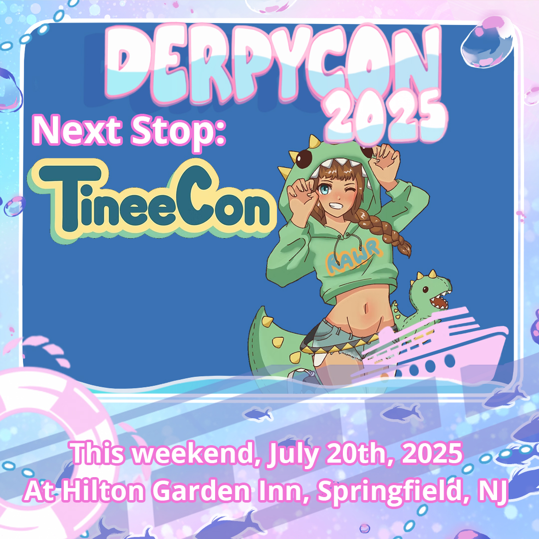DerpyCon's tweet image. This weekend we will be at TineeCon July 20th! Come by for great panels,guests,cosplay,artists,&amp;amp; gaming. Drop by our table to say hi/chat &amp;amp;  get a free past DerpyCon badge, with a DerpyCon 2025 discount code! We hope to see you there!! At the Hilton Garden Inn in Springfield, NJ.