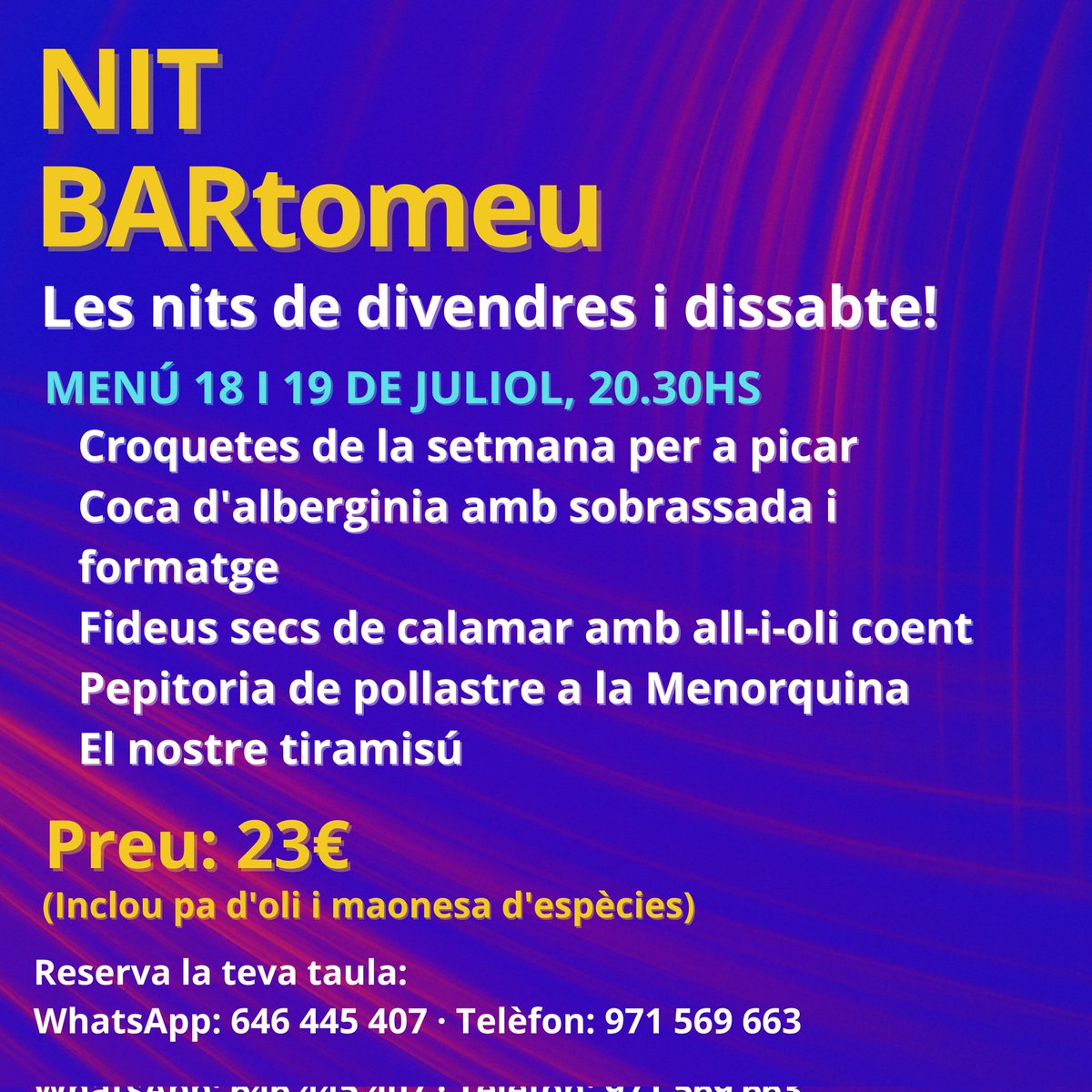 Menú BARtomeu i NIT de la semana 😋 #23EurosDeSabor