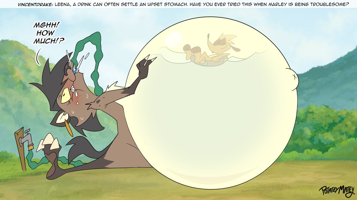 Character Questions 34 Extra - Leena 

Vincentdrake: "Leena, a drink can often settle an upset stomach. Have you ever tried this when Marley is being troublesome?"