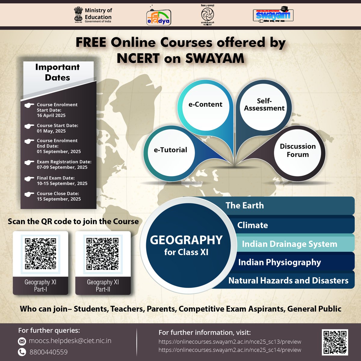 ciet_ncert's tweet image. Embark on a global adventure and uncover the secrets of physical landscapes from the comfort of your home!
Join the course - onlinecourses.swayam2.ac.in/nce25_sc13/pre…
onlinecourses.swayam2.ac.in/nce25_sc14/pre…
For more information visit, ciet.ncert.gov.in/initiative/moo…
#Geography #LanguageMagic