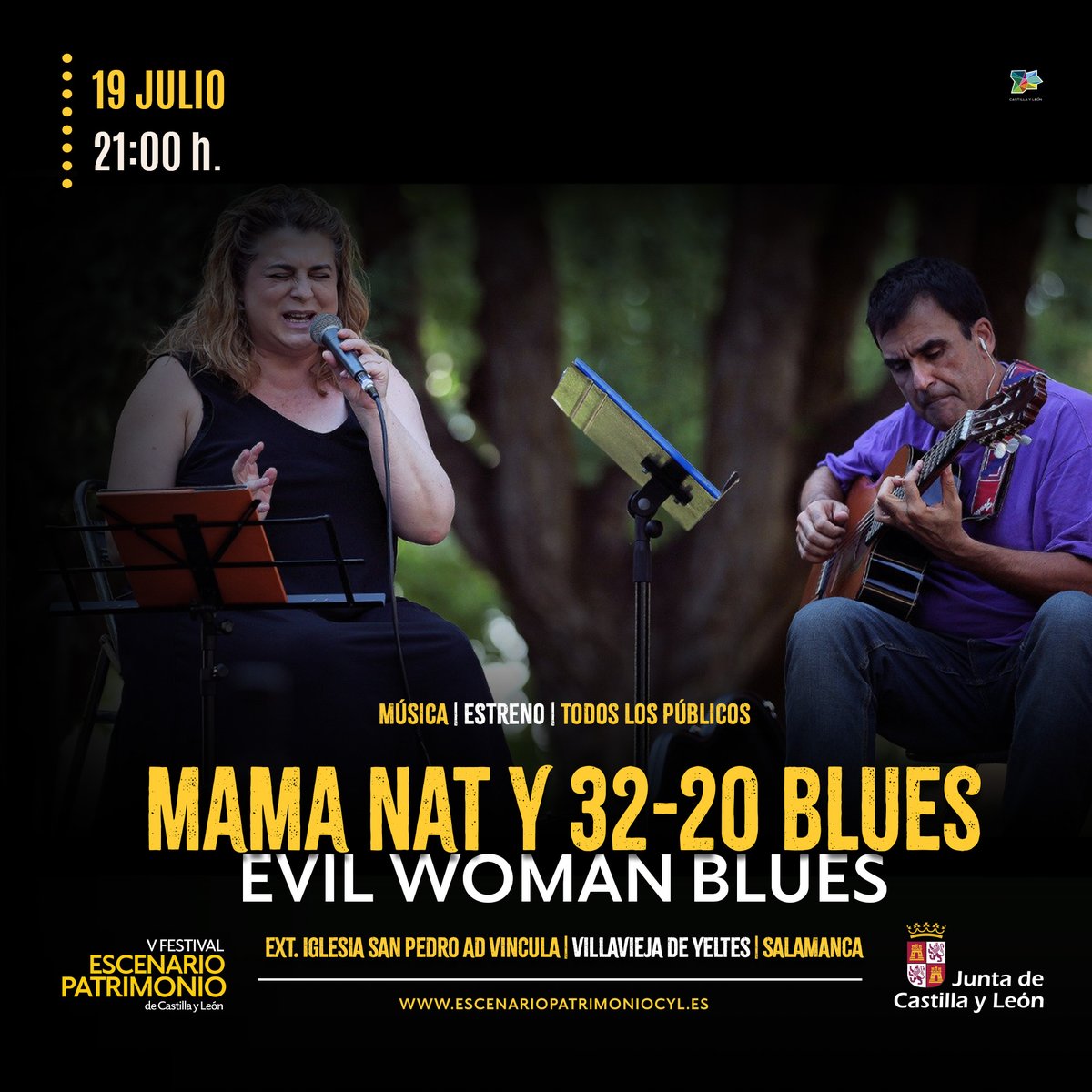 Escenario Patrimonio CyL (@escenariocyl) on Twitter photo 🎼 Mama Nat y 32-20 BLUES nos traslada el más puro sonido de raíces americanas con su nuevo y potente directo, ‘Evil Woman Blues’, en <a href="/EscenarioCyl/">Escenario Patrimonio CyL</a>
📆 19 julio ⏱ 21:00 h.
📍 Ext. Iglesia de San Pedro Ad Vincula | Villavieja de Yeltes (Salamanca)
ℹ️escenariopatrimoniocyl.es 🎼 Mama Nat y 32-20 BLUES nos traslada el más puro sonido de raíces americanas con su nuevo y potente directo, ‘Evil Woman Blues’, en <a href="/EscenarioCyl/">Escenario Patrimonio CyL</a>
📆 19 julio ⏱ 21:00 h.
📍 Ext. Iglesia de San Pedro Ad Vincula | Villavieja de Yeltes (Salamanca)
ℹ️escenariopatrimoniocyl.es