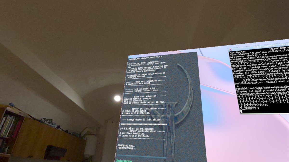 anjin_games's tweet image. A nice hacker screen with details from the console for #Yamagi #quake2 running on the GPU

#anjinvirtualcomputer #linux #ar #quest3