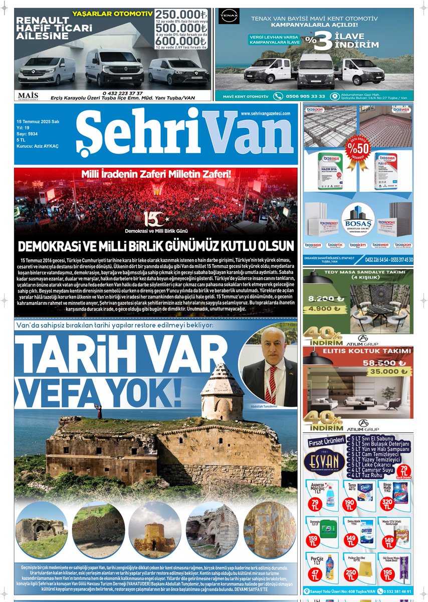 15.07.2025 TARİHLİ GAZETE MANŞETİMİZ

TARİH VAR, VEFA YOK!

İŞTE HABERİN DETAYI:
sehrivangazetesi.com/vanda-vefa-yok…