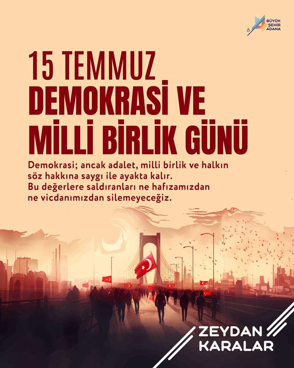 Demokrasi; ancak adalet, milli birlik ve halkın söz hakkına saygı ile ayakta kalır. Bu değerlere saldıranları ne hafızamızdan ne vicdanımızdan silemeyeceğiz.

15 Temmuz Demokrasi ve Milli Birlik Günü'nde, demokrasi için canını ortaya koyan şehit ve gazilerimize minnetlerimizi
