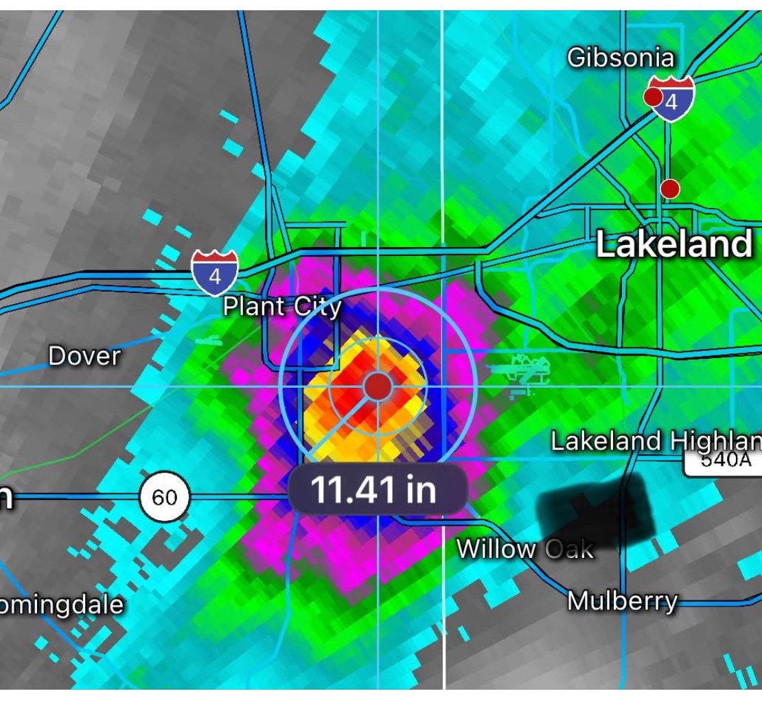 Another 1000 year rainfall event just took place today in Plant City, FL. 
11+ inches of rain fell in 4 hours!

#flooding  #WeatheAlert #weatherwarfare