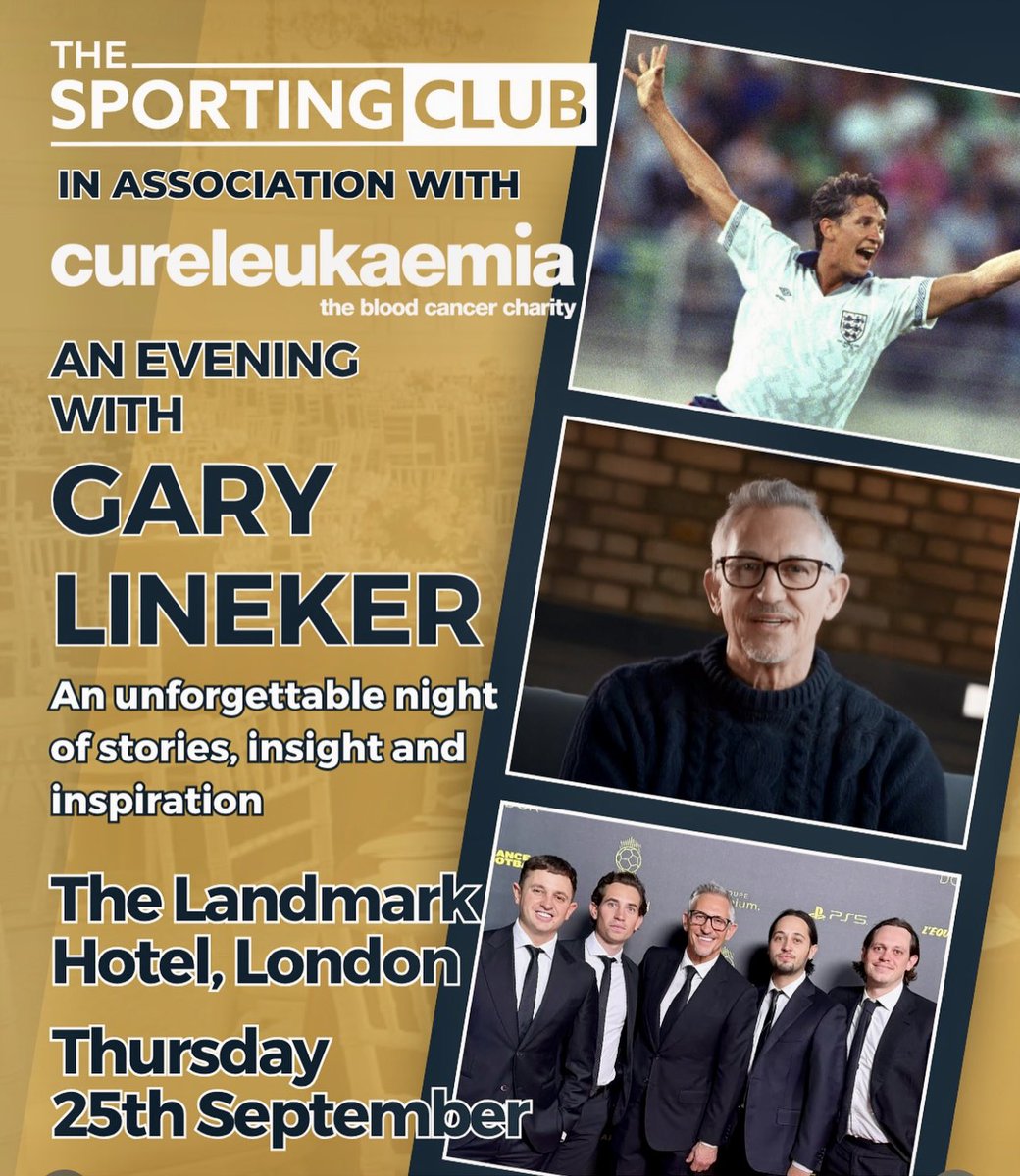 PaulPRSNTS's tweet image. Come and join us on Thursday 25th September for an amazing charity networking dinner event with football legend @garylineker in partnership with
@cureleukaemia at @the_landmark_london.
Sales are flying out but there are still some silver and bronze tables available.
DM to attend.